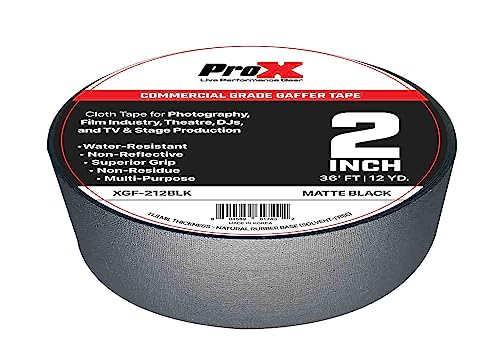Prox XGF-212BLK 2 Inch 36FT 12YD Matte Black Commercial Grade Gaffer Tape Pros Choice Non-Residue
