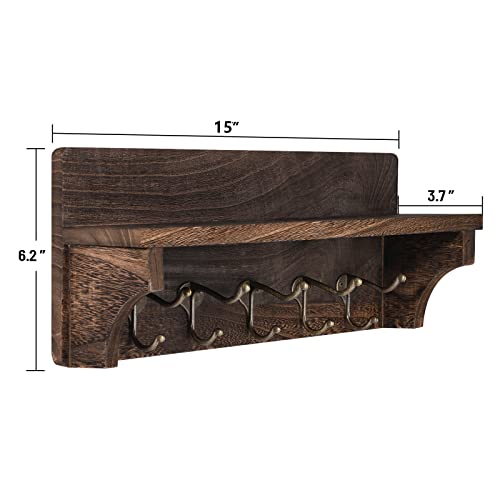 Rustic Coat Hooks With Shelf Wall Mounted, Wood Wall Hanging Entryway Shelf With 5 Dual Metal Hooks, Wall-Mounted Coat Rack For Your Entryway, Kitchen, Bathroom #TOP4