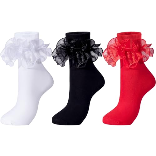 Image of Dicry Socks for Women, Big Ruffle Socks with Turn Cuff and Double Lace