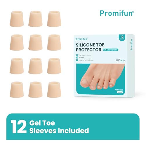 Image of Silicone Toe Protectors - 12 Pack Silicone Toe Sleeve for Hammer Toes, Corns, Calluses, Blisters - Soft Gel Toe Tube Pads for Pain Relief(Small Sizes, Beige)