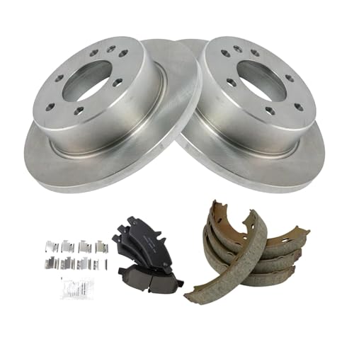 Image of TRQ Rear Brake Pad and Rotor Set Ceramic Parking Brake Shoe Compatible with 2007-2009 Dodge Sprinter 2500 2007-2016 Freightliner 2500 2010-2018 Mercedes-Benz Sprinter 2500
