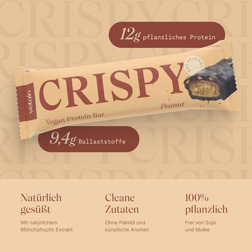 VETAIN Vegan Proteinriegel - Crispy Peanut - 12g Eiweiß pro Riegel - Mit Mönchsfrucht gesüßt - 100% natürliche Zutaten - Ohne Palmöl - Frei von Sucralose & Maltit - 12 x 55g 3