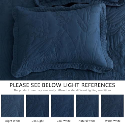 Image of Bedspread oversized King 120x118,Beautiful Leaf Stitching,5 PC, Navy