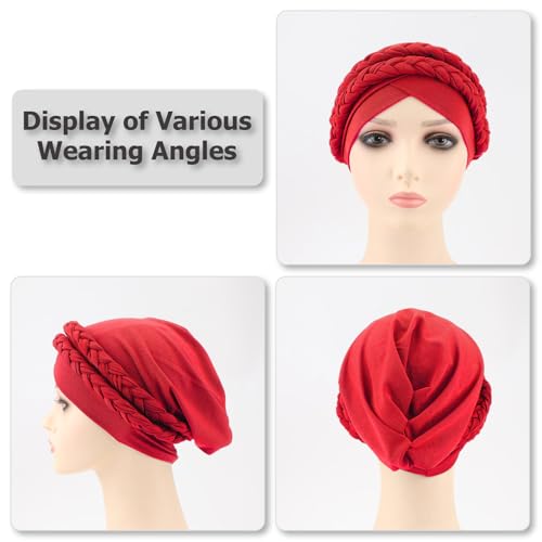 Image of DRESHOW African Women Turban Caps Beanie Twist Headscarf Pre-Tied Double Twisted Braid Hair Cover Wrap Hat Chemo Cancer Cap
