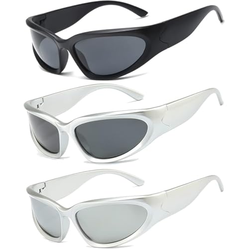 UIEXAY Gafas De Sol Deportivas Polarizadas Para Hombres Y Mujeres Gafas De Sol Vintage Ovaladas Futuristas Y2K Gafas De Protección Uv400 3 Pares