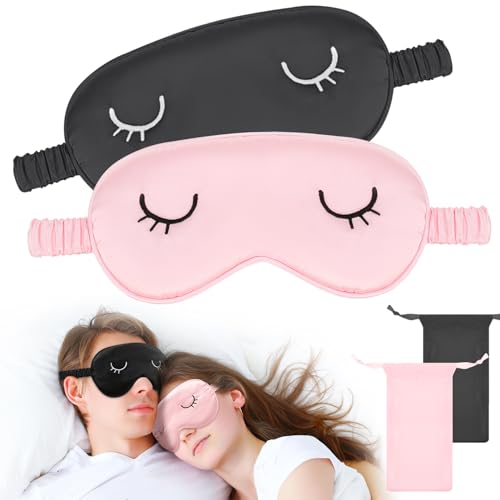2 Stücke Seide Erwachsener Augenmaske Schlafbrille Damen Bequem Schlafmaske Frauen Herren Licht Blockierende Nachtmaske Mit...