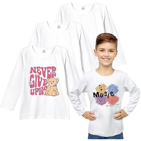 Sublimation T-Shirt Blanks,Long Sleeve T Shirt for Kids/Toddler,3 Pack Unisex Boys Girls Modal White Crew Neck Shirt (US, Age, 4 Years, White) Cover