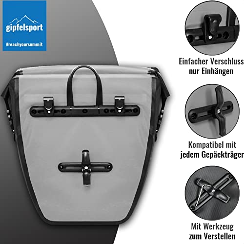 gipfelsport Fahrradtasche für Gepäckträger - Gepäckträgertasche I Fahrradtaschen, Satteltaschen mit 21l Volumen I wasserdicht, reflektierend, grau
