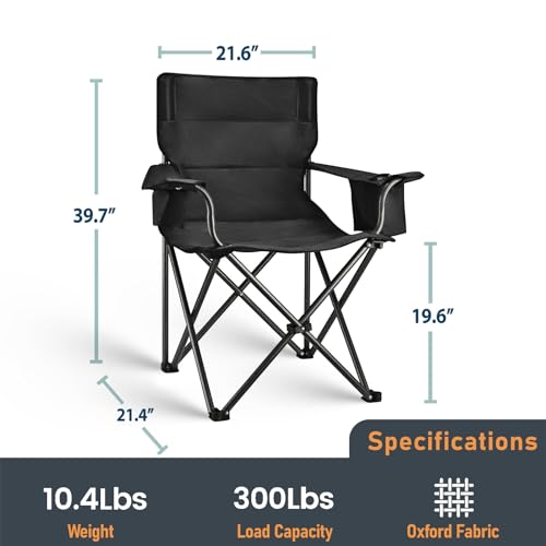 Camping Chair Folding Heavy Duty with Cup Holder & Cooler Bag, Oversized Portable Lawn Chair for Adults, Tall and Lightweight, 300 lbs Capacity, for Beach, Fishing, Sports, Travel — view 2