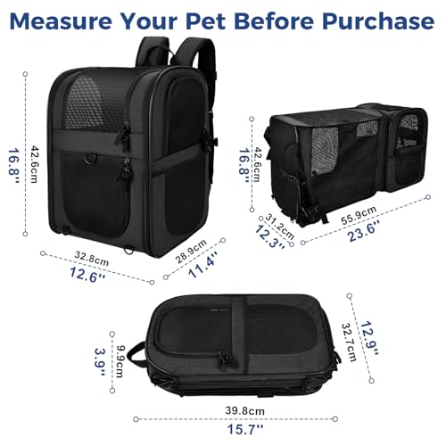 Image of Apollo Walker Pet Carrier Backpack for Large /Small Cats and Dogs, Puppies, Safety Features and Cushion Back Support for Travel, Hiking, Outdoor Use (Black-Expandable)