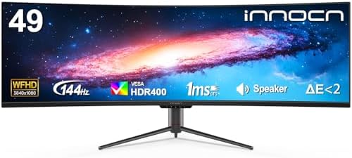 INNOCN 49" Curved Ultrawide 3840 x 1080P 144Hz Monitor, Screen Split for Productivity/Gaming, 32:9, R1800, HDR400, USB C, DisplayPort, HDMI, Speakers, Adjustable, Black