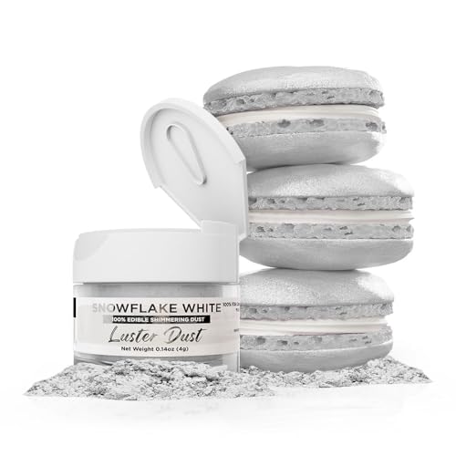 Luster Dust - Snowflake White (4g 1x Jar) | Edible Vegan Dust & Paint for Cake Decorating, Ice Cream, Desserts, Cocktails and Beverages by Bakell