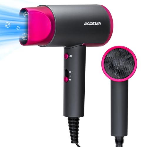 Aigostar Asciugacapelli professionale, 2200W Phon capelli, tecnologia a ioni negativi, 2 velocità, 2 impostazioni di calore e aria fredda, asciugacapelli portatile leggero, grigio – Dora