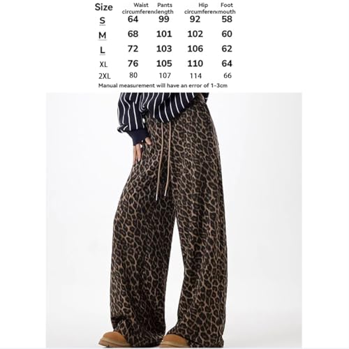 Gothic Retro lace up Leopard Print Pants, Versatile Wide Leg Pants with Design Sense, American Street Loose Hiphop2