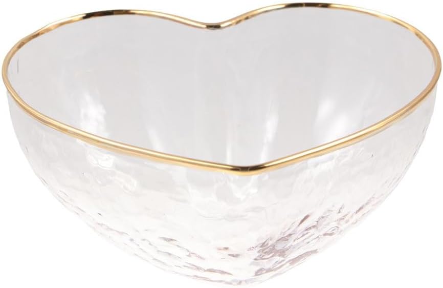 2Pcs Heart Shaped Glass Bowls, Creative Clear Serving Bowls Set with Golden Rim Love Bowl Irregular Bowls for Fruits Salad Dessert Ice Cream Kitchen Tool