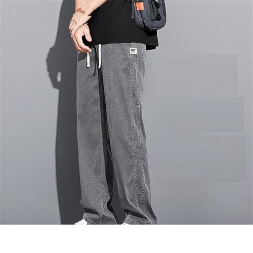 Dvbfufv Men's Spring Summer Soft Thin Straight Wide Leg Jeans Pants Drawstring Elastic Waist Loose Casual Pant4