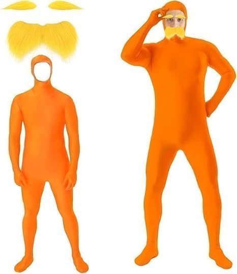 Orange Jumpsuit Costume Unisex Orange Jumpsuit Costume with Yellow Mustache and Eyebrows for Halloween Cosplay (M)