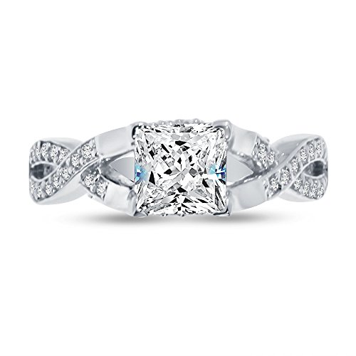 Size - 7-925 Sterling Silver Princess Cut Infinity Twist Solitaire Engagement Ring CZ Cubic Zirconia (1.50cttw, 1.0ct. Center)