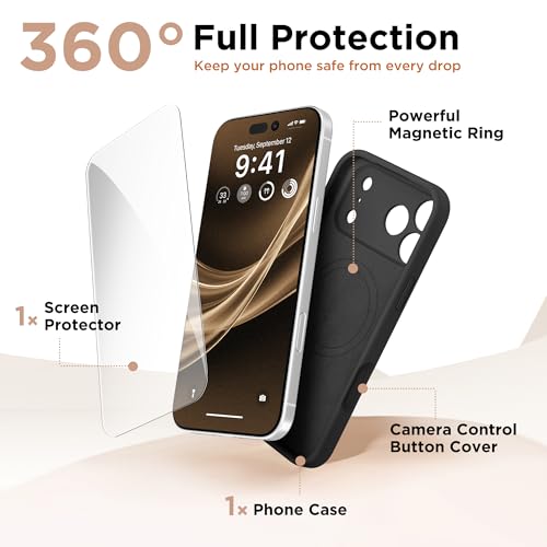 GolbinBox Magnetic for iPhone 17 Pro Max Case, Compatible with MagSafe, [Full Camera Protection] [Screen Protector], Silicone Shockproof Phone Cover with Anti-Scratch Microfiber Lining, Black by GolbinBox - Image 7