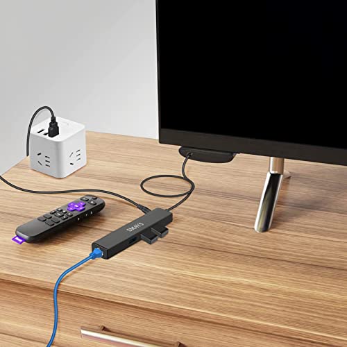 OTG USB Ethernet Adapter Replacement for Roku Express 4K+ 2021 and Fire TV Stick Streaming Media Player - Micro USB to 3-Port HUB