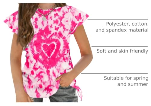Image of Arshiner Girls T Shirts Ruffle Short Sleeve Ruched Knot Side Tunic Blouse Summer Tee Tops