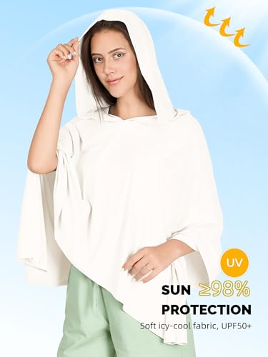 VENVSBEE UPF 50+ Hooded Sun Poncho for Women, Lightweight UV Beach Cover Up, Travel Swimsuit Wrap2