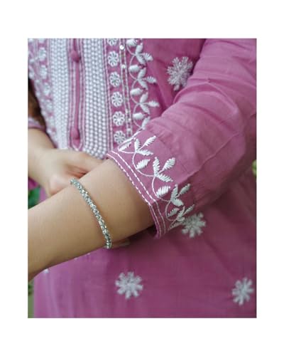 Image of Women's 3 /4 Sleeves Cotton Sulb Embroidered Work Kurti with Matching Pant & Embroidered Dupatta Set
