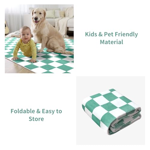 Terrug Green and White Checkered Rug for Living Room,6x9 Area Rugs Washable with Non Slip for Bedroom,Soft Low Pile Stain Resistance Retro Carpet for Dorm Kids Room - Image 8