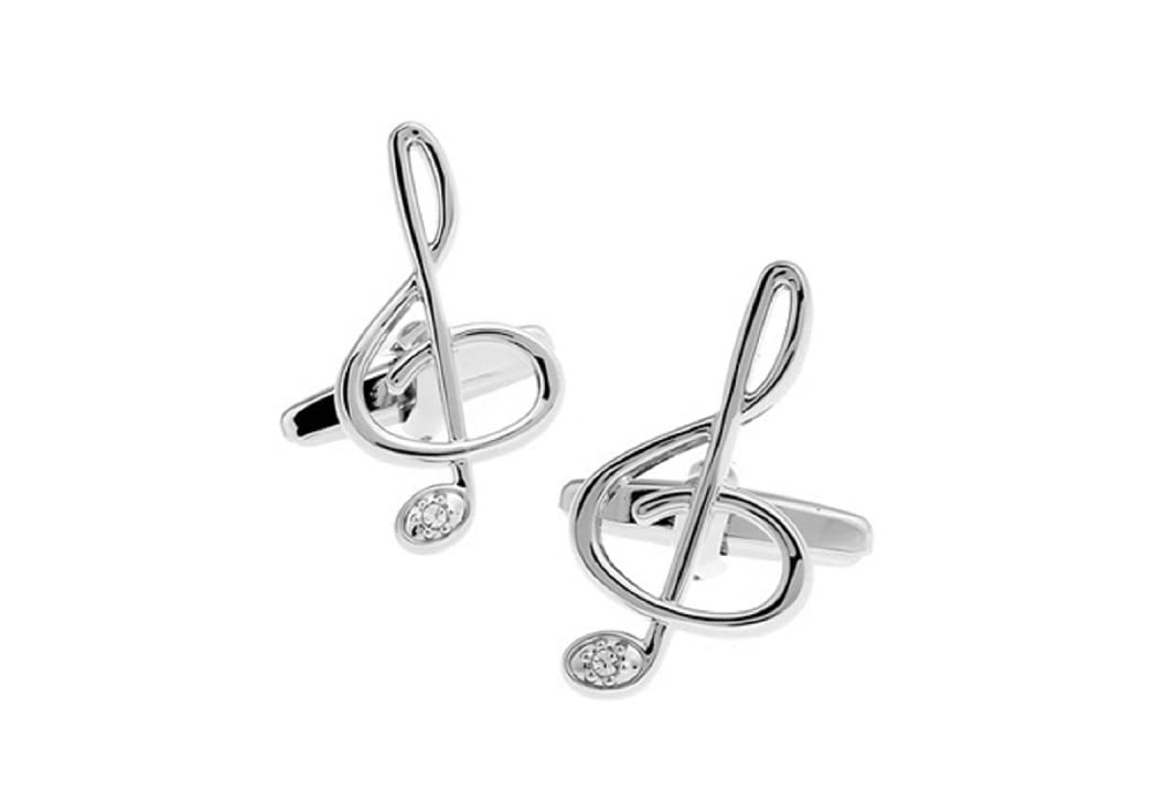 MRCUFFTreble Clef Music Note Crystal Pair of Cufflinks in a Presentation Gift Box & Polishing Cloth