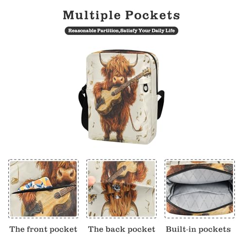 mens messenger bag Shoulder Bag Cross Body Purse Adjustable Strap for work work - Cute Highland Cow Music2