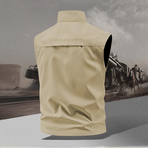 Men's Oversize Multi Pockets Vest Solid Color Lapel Collar Zipper Sleeveless Shirts Outdoor Cargo Work Waistcoat Plus Size3
