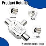 1Pcs TV Aerial Coax Splitter, 2 Way 1 Male to 2 Female TV Aerial Splitter, Digital Signal Antenna Splitters - Shielded Metal Housing - Image 3