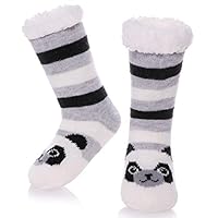 HapiLeap Kids FluffySocks Boy Girl Cute Animal Socks Soft Fuzzy Warm Thick Fleece lined Christmas Stockings Child Toddler Winter Socks (Panda (8-12 Years))