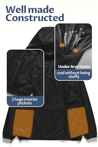 Image of CREATMO US Men's Packable Waterproof Running Rain Coats Reflective Cycling Jacket Windbreaker With Removable Hood