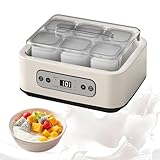 Joghurtbereiter, 1.5L Automatischer Digitaler Joghurtmaschine mit 6 Gläsern, Joghurtmacher mit Timer und Temperatursteuerung, Joghurt Maker für Griechischer Joghurt, Käse, Natto, Reiswein (Weiß 1,5L)