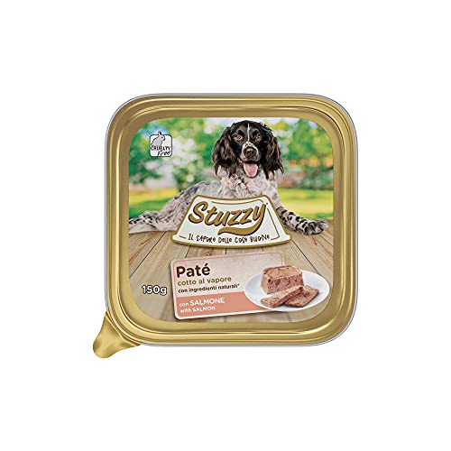 Stuzzy, Cibo Umido per Cani Adulti al Gusto Salmone, Paté e Carni in Pezzi - Totale 3,3Kg (22 Vaschette da 150G)