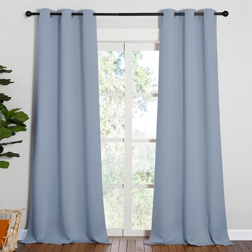 Image of NICETOWN Vintage Blue Blackout Curtains 90 inches Length for Living Room, 2 Panels, 42 inch Wide, Thermal Insulated Long Drapes for Large Window