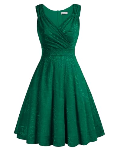 GRACE KARIN trägerkleid Knielang Retro Kleid a Linie Damen Festliche Kleider Spitze Swing Kleid CL645-12 XL