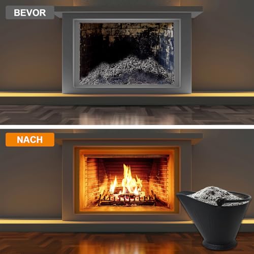 Ascheeimer für Kamine, 12 Liter Holzkohle Kohleeimer Set mit Schaufel und Handbesen, Werkzeugset Zubehör für Kamin, Feuerstelle, Holzofen, Ascheschaufel mit Deckel für Kamin und Grill Kehrset, Schwarz