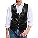 Barry.Wang Black Mens Leather Vests Casual Western Cowboy Vest V-neck Jacket Lightweight Waistcoat