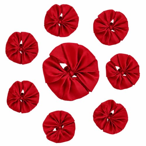 Image of Readymade Ribbon for School Girls - Soft Satin Bow Hair Accessory - Easy to Wear, Stylish & Neat Look - Ideal for School Uniforms bow in girls & Daily Use - Pack of 8 /School Ribbon in Kids / (Red Colour)