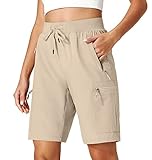 Ksmien Women's Hiking Cargo Shorts Quick Dry Lightweight Summer Shorts with Zipper Pockets for Travel Golf Camping Khaki