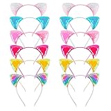 KIUSOWAYD 12 Sequin Cat Ear Headbands, Shiny Headwear Hair Band Party Decoration Cosplay for Girls Women