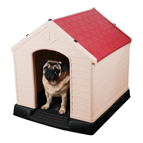 POLI PETS Casa de plástico para Perros, casa Duradera para Perros pequeños, medianos y Grandes, con Suelo Elevado y Rejillas de ventilación, ventila, fácil de Limpiar y Montar Dog Kennel