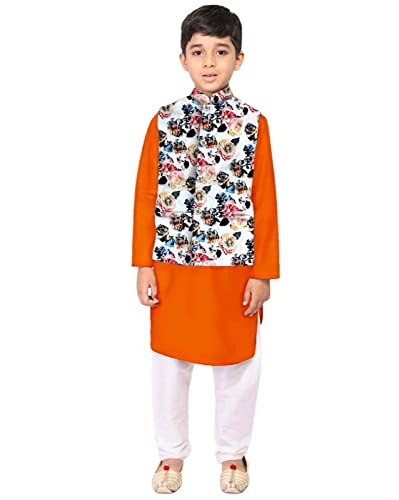 Image of Os Men's & boy kurta pyjama set with nerhu jackets (Multi printed) in cotton (baap beta|father son|)