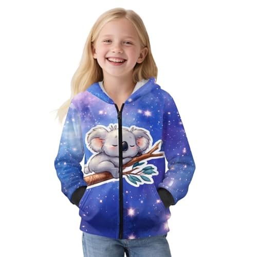 Yruonazao Koala Sweatshirts for Girls 8-10 Zip Up Hoodies for Girls Cute Casual Sweatshirt Athletic Jacket with Pockets Long Sleeve Tops for All Seasons Kids Soft Hooded Clothes