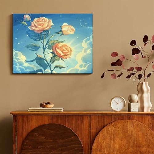 Toile murale roses oranges : la solution pour raviver un mur blanc - 5