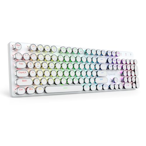 Image of Redragon K710 Wireless Typewriter Mechanical Gaming Keyboard, Bluetooth /2.4Ghz /Wired, RGB LED Backlit, Blue Switch - Clicky, Rechargeable, Solid Metal Panel, Round Keycaps, White