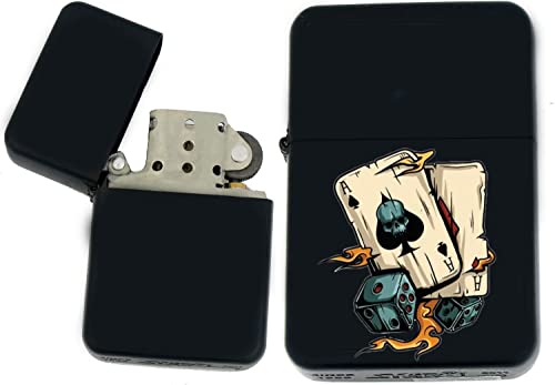 Encendedor a prueba de viento negro mate con diseño de cartas de juego