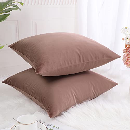 Uxcell Pack Of 2 Velvet Throw Pillow Cover, Decorative Throw Cushion Cover Luxury Euro Square Pillowcase For Sofa Couch Bed Chair 18" X 18", Dark Pink #TOP2